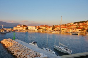 Sun set view over Postira on Brac Island,