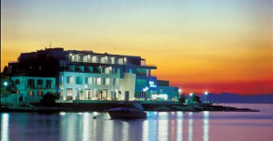 Night view of seaside hotel in Croatia