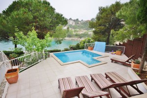 View of pool from beautiful 5 bedroom holiday villa in Trogir area, Croatia