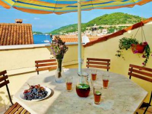 Terrace with sea view from a traditional stone house on Vis island, Croatia